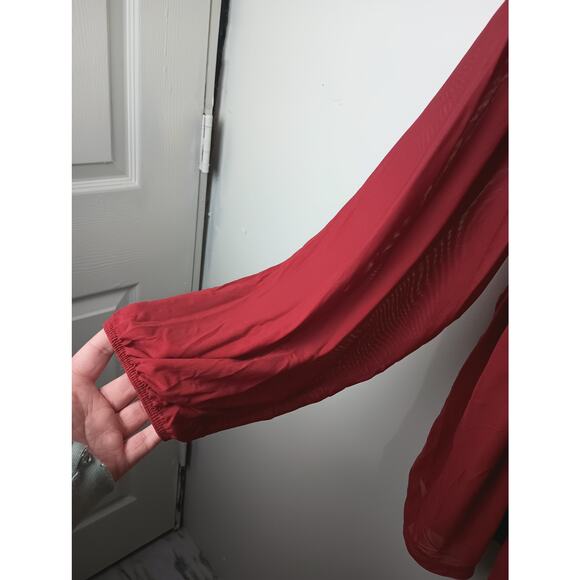 Torrid Women's Blouse Red Babydoll Smocked Mesh Long sleeve Romantic 3X - Picture 2 of 4